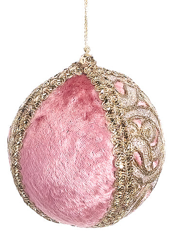 3.5" Velvet Zari Ball Ornament Mauve Gold (pack of 4)