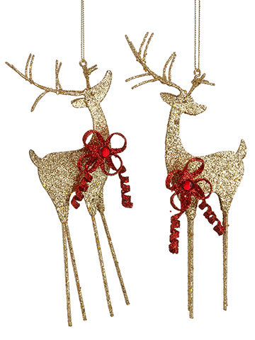 7.2"-7.5" Glittered Reindeer Ornament (2 ea/set) Gold (pack of 24)