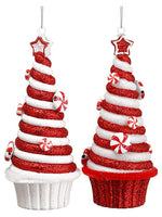 6" Glittered Candy Cone Ornament (2 ea/set) Red White (pack of 24)