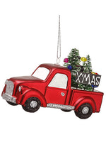 3.2"Hx2"Wx4.5"L Glittered Truck Ornament With Christmas Tree Red (pack of 24)