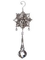 10" Flower Ornament With Acrylic Drop Silver Clear (pack of 18)