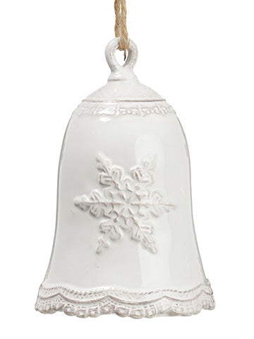 4.5"Hx3"D Snowflake Ceramic Bell Ornament Cream (pack of 4)