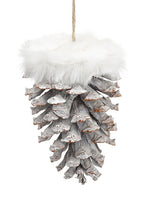 5.5" Fur Pine Cone Ornament  Brown Whitewashed (pack of 6)