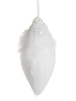 7" Beaded Feather Finial Ornament White (pack of 12)
