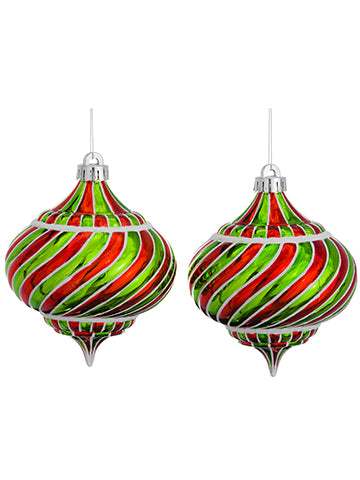 5" Plastic Swirl Onion Ornament Assortment (2 ea/set) Red Green (pack of 12)