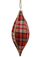 7" Plaid Finial Ornament  Red White (pack of 12)