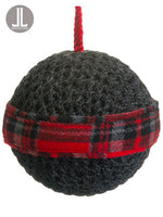 4.75" Knit/Plaid Ball Ornament Gray Red (pack of 12)