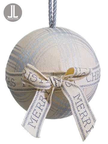4.75" Merry Christmas Plaid Ball Ornament Beige Gray (pack of 12)