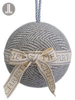 4.75" Merry Christmas Fishbone Pattern Ball Ornament Beige Gray (pack of 12)