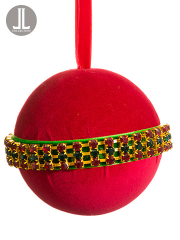 4" Rhinestone Velvet Ball Ornament Red Green (pack of 12)