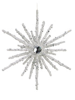 8" Glittered Rhinestone Starburst Ornament White (pack of 24)