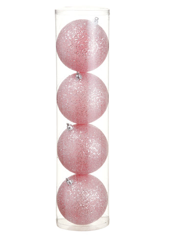 3.9" Glittered Ball Ornament (4 ea./Acetate Box) Pink (pack of 4)