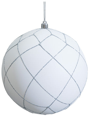 6" Glittered Plastic Ball Ornament White Silver (pack of 6)