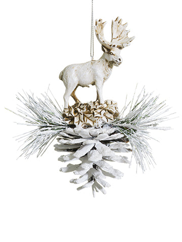 5.25" Moose on Pine Cone Ornament Antique Beige (pack of 6)