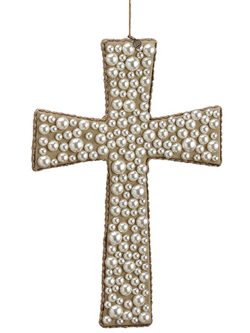 11" Pearl Cross Ornament  Gold Pearl (pack of 6)