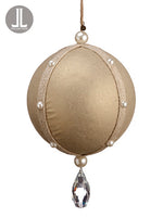 12" Pearl Ball Ornament With Rhinestone Drop Gold Clear (pack of 2)