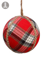 4.75" Plaid Ball Ornament  Red (pack of 12)