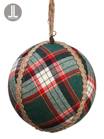 4.75" Plaid Ball Ornament  Green (pack of 12)