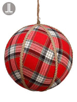 8" Plaid Ball Ornament  Red (pack of 2)
