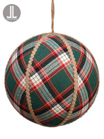 8" Plaid Ball Ornament  Green (pack of 2)