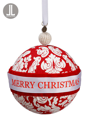 4.75" Merry Christmas Damask Ball Ornament Red White (pack of 12)