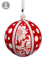 6" Polka Dot/Damask Ball Ornament Red White (pack of 6)