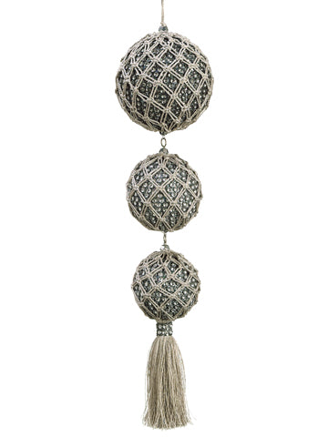 14" Jewel Net Ball Ornament w/Tassel Silver Gray (pack of 2)