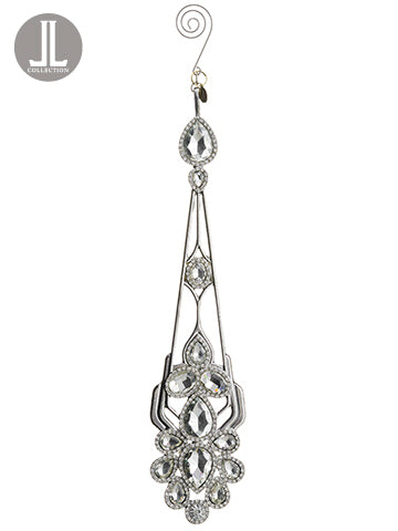10.5" Rhinestone Drop Ornament Clear Silver (pack of 6)