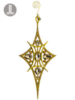 3.5"Wx10"L Rhinestone Star Ornament Gold Amber (pack of 6)