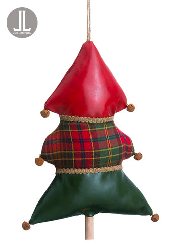11" Plaid Tree Ornament With Bells Red Green (pack of 6)