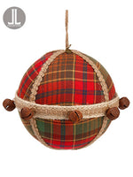 6" Plaid Ball Ornament With Bells Red Green (pack of 6)