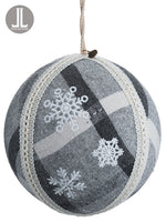 6" Snowflake Ball Ornament  Gray White (pack of 6)