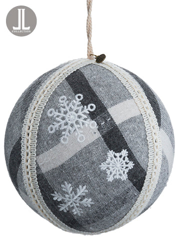 6" Snowflake Ball Ornament  Gray White (pack of 6)