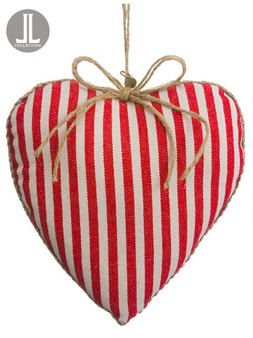 7" Linen Heart Ornament  Red Beige (pack of 6)