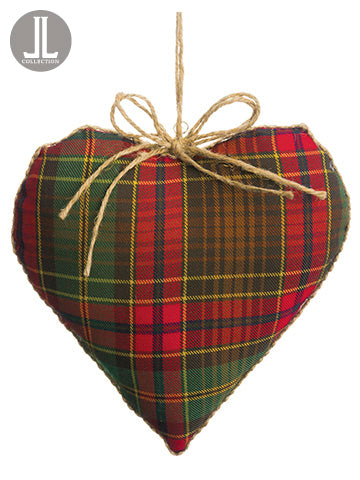 7" Plaid Heart Ornament  Red Green (pack of 6)