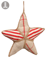 8" Linen Star Ornament  Red Beige (pack of 12)