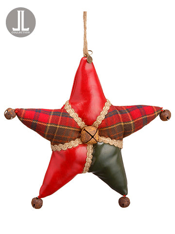 9" Plaid Star Ornament  Red Green (pack of 6)