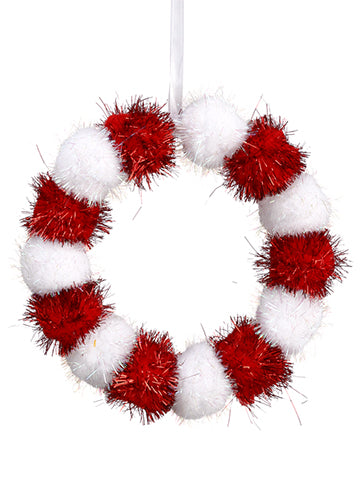 5.5" Pompon Wreath Ornament  Red White (pack of 12)