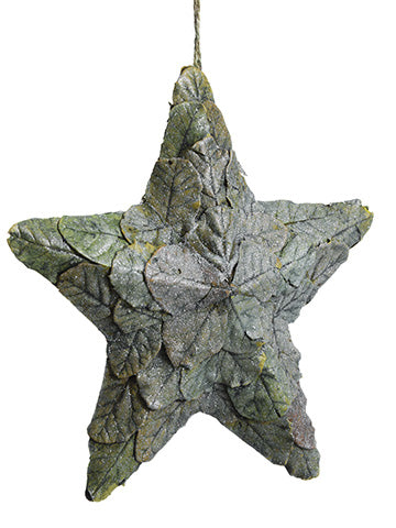 9.25" Glittered Leaf Star Ornament Green Silver (pack of 24)
