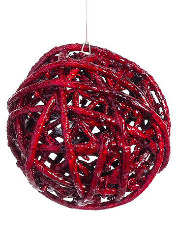 6.5" Twig Ball Ornament  Red (pack of 6)