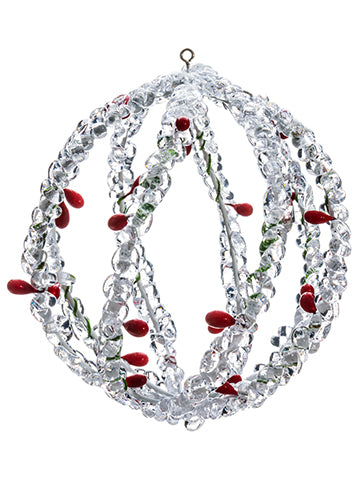 4.75" Ball Ornament w/Berry  Clear Red (pack of 4)