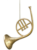 8" Glittered Plastic French Horn Ornament Gold (pack of 12)