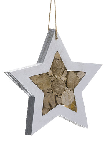 8" Wood Star Ornament  White Brown (pack of 12)