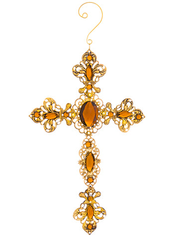 6.9"H X 4.5"W Rhinestone Filigree Cross Ornament Copper Gold (pack of 48)