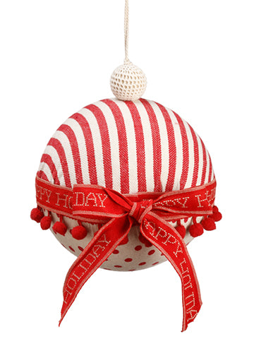 6" Polka Dot Ball Ornament  Red Natural (pack of 6)