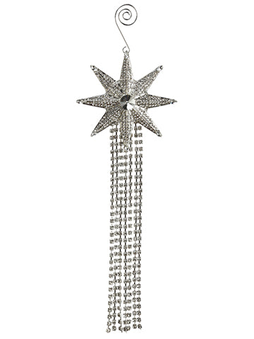 10" Rhinestone Star Tassel Ornament Clear Silver (pack of 6)
