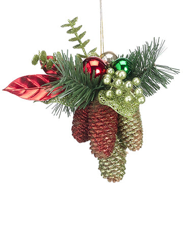 8"glittered Pine Cone/Ball/Pine Ornament Red Green (pack of 12)