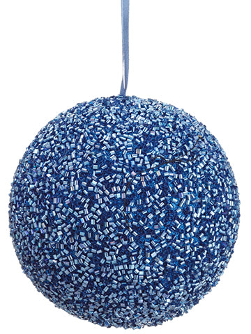 5" Beaded Ball Ornament  Peacock Blue (pack of 6)