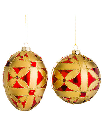 4"-5" Glittered Ball/Finial Ornament (2 ea/set) Red Gold (pack of 6)