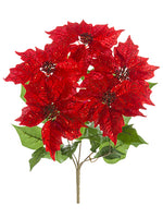 21" Glittered Poinsettia Bush x5 Red (pack of 12)